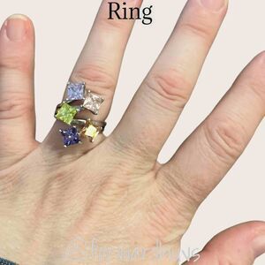 18K Electroplated Gemstone Statement Ring Size 7.5-8